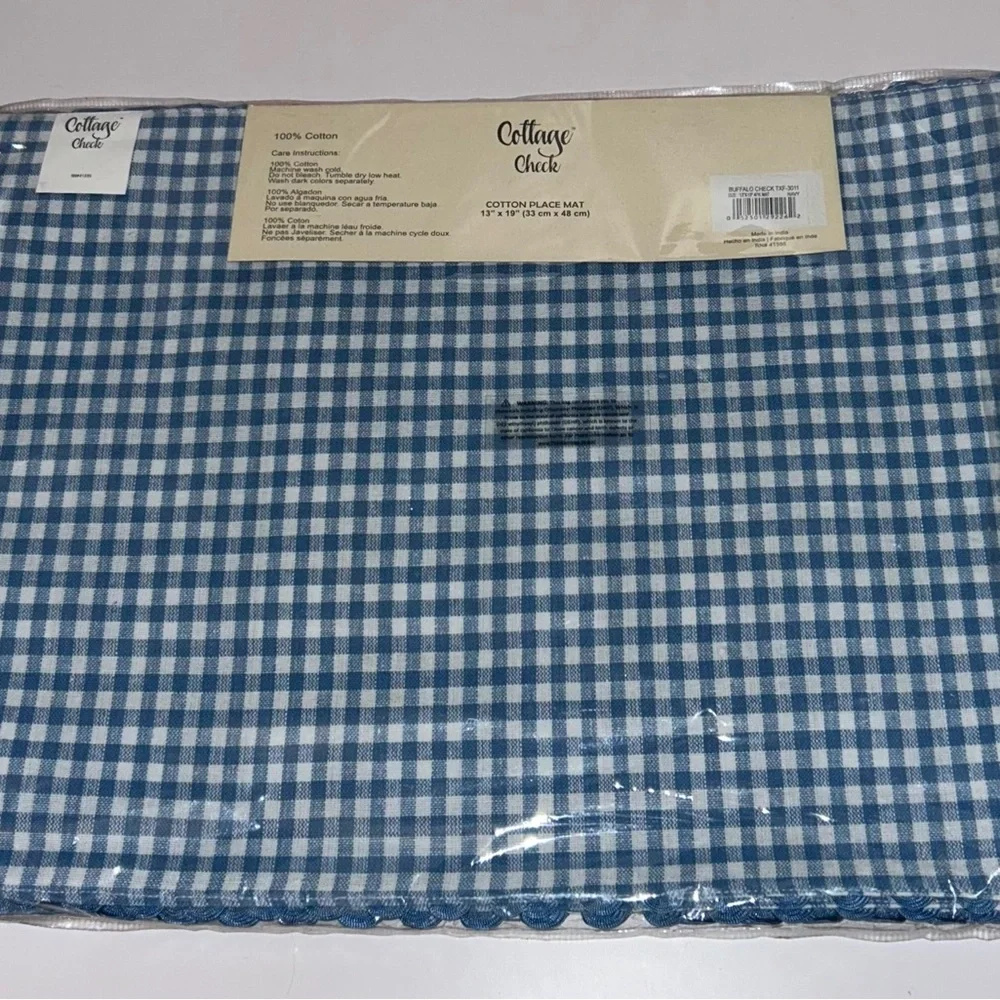 Cottage Check 13”x19” 4-Pk Placemat (2-Sided Design) 100% Cotton/Buffalo Print